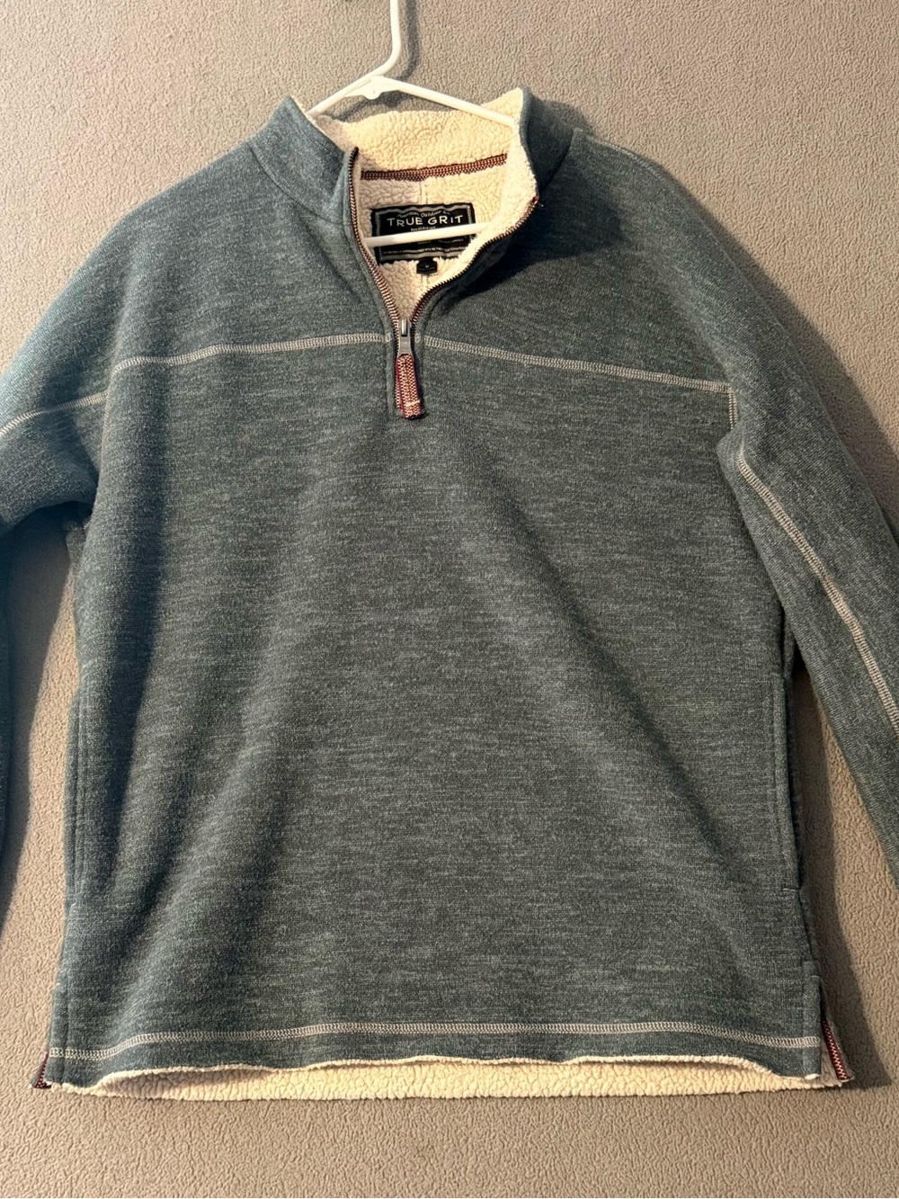 True Grit Men's Heathered Green Quarter-Zip Sherpa-Lined Sweater